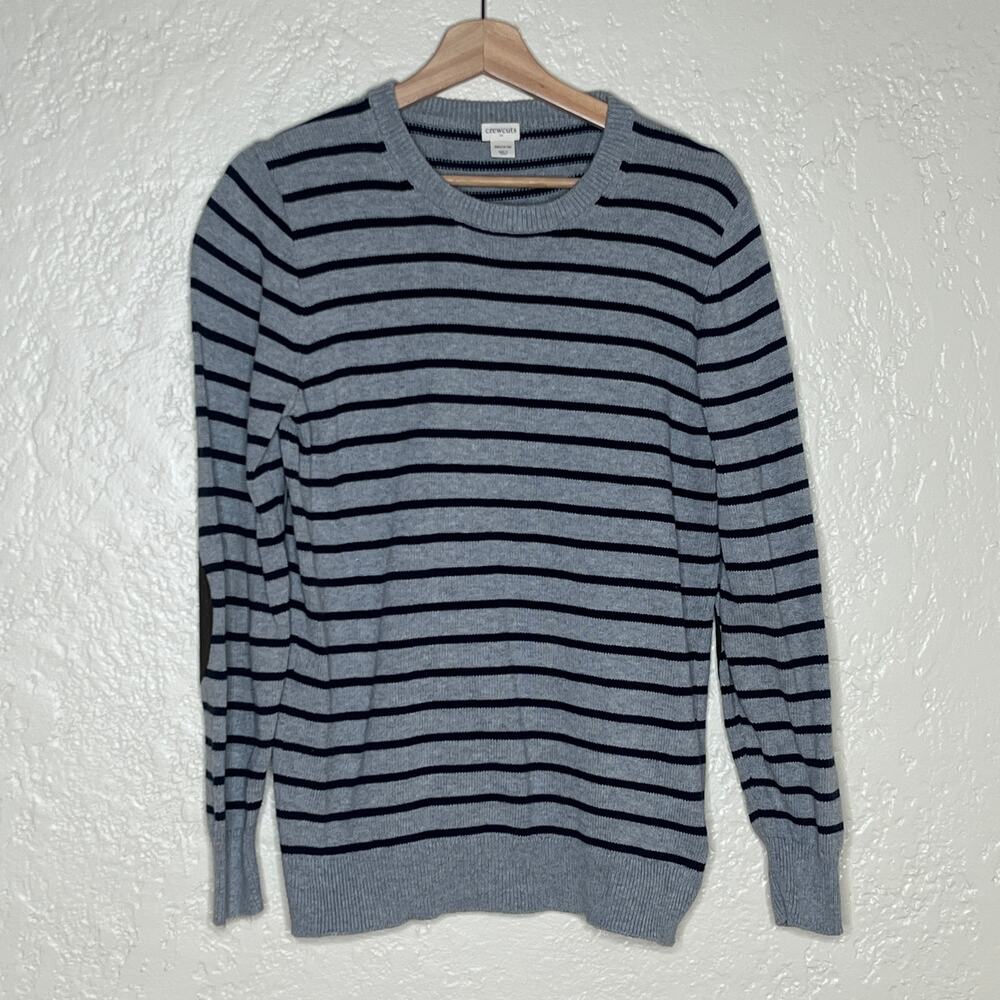 J.Crew Crewcuts Boys' Striped Elbow-Patch Crewneck Sweater Gray/Black XXL